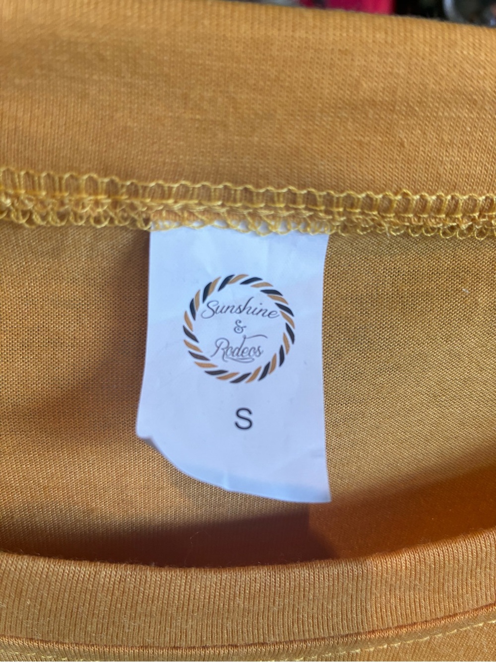 Women’s Mustard Graphic Long Sleeve Tee "I bought it at the thrift store" - Picture 3 of 5
